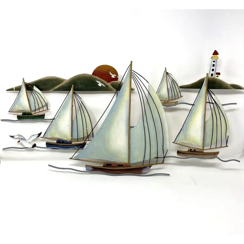 VTG Collections Etc Metal Wall Art Sailboat Sculpture Regatta 27x13 Hand-Painted